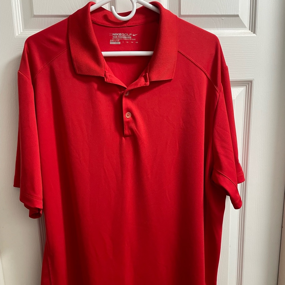 Nike Red Polo Shirt Sporty Casual Style DRI FIT, Tour Performance